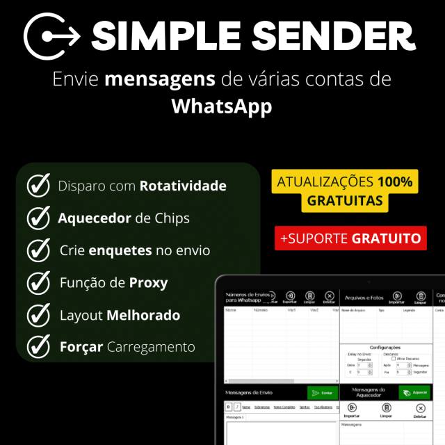 Simple Sender 2.0.9 - Disparador com Rotatividade e Aquecedor de Chips 2026