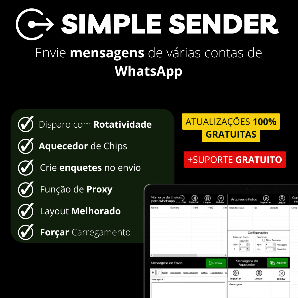 Simple Sender 2.0.9 - Disparador com Rotatividade e Aquecedor de Chips 2026