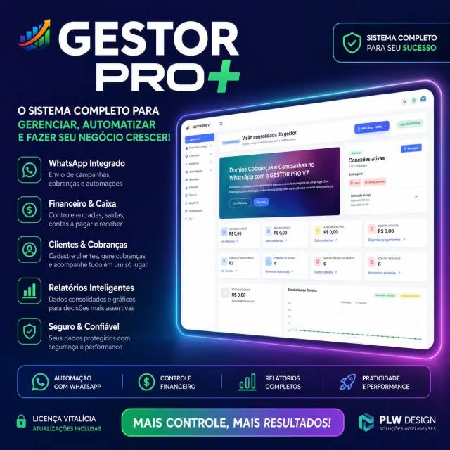 GESTOR PRO+ | SISTEMA DE COBRANÇAS PARA WHATSAPP SAAS VERSÃO 7.1.0