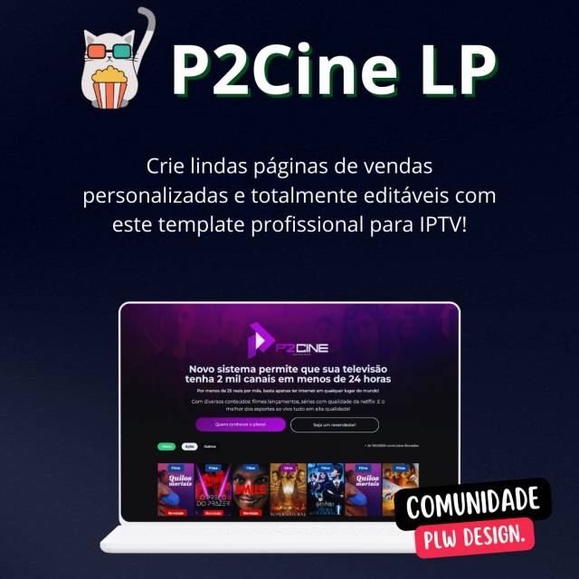 Página de Vendas Editável - P2Cine LP: Crie seu Site IPTV