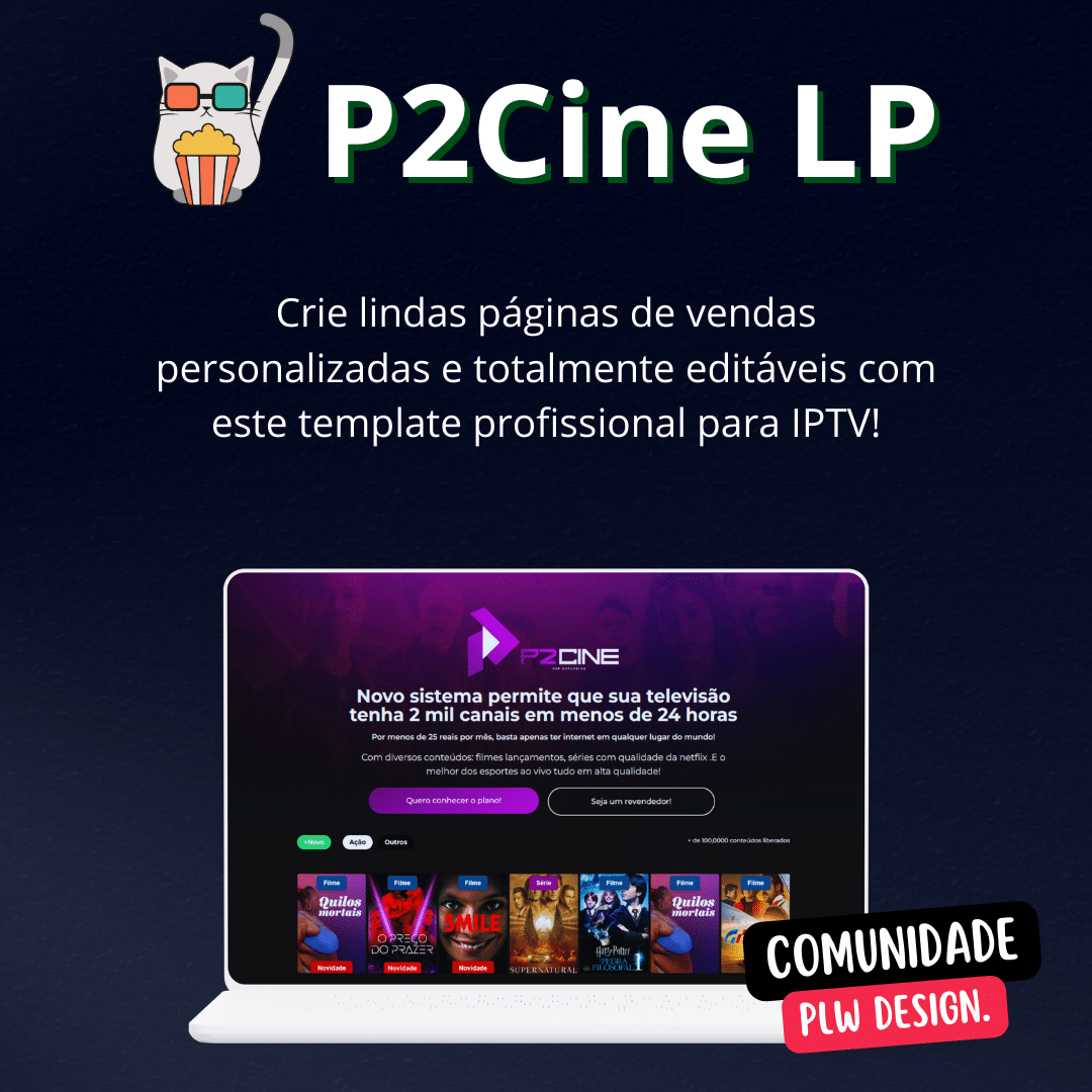 Página de Vendas Editável - P2Cine LP: Crie seu Site IPTV