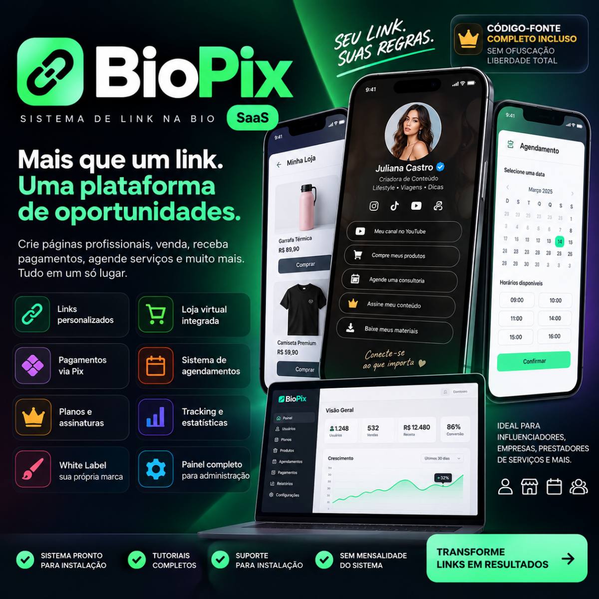 Sistema de Link na Bio Profissional SaaS + Código-Fonte Completo 2026