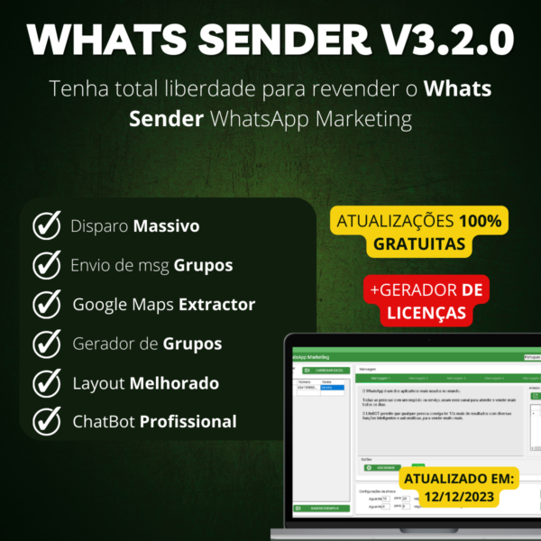 Whats Sender V3.2.0 - Disparador de Mensagens em Massa Para WhatsApp + Gerador de Licenças