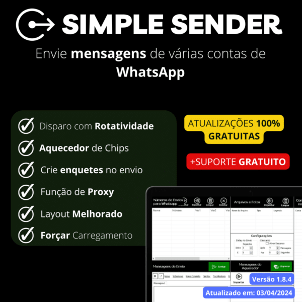 Simple Sender 1.8.4 - Disparador com Rotatividade e Aquecedor de Chips