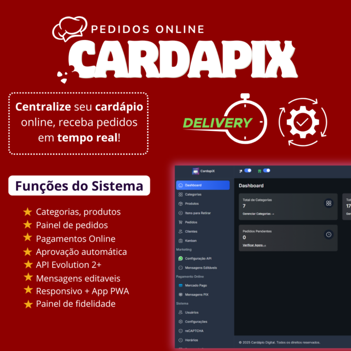 CardaPix — Sistema Completo de Pedidos Online + Evo API